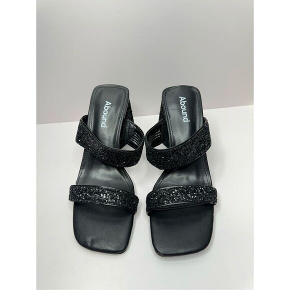 Abound Sandals Womens Size 5.5 Black Carina Glitter Slip On Open Square Toe Heel - Picture 3 of 7